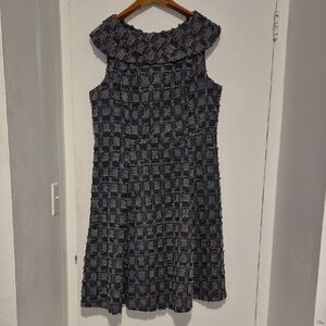 Eva Mendes for New York & Company Navy and Gray Midi Dress With Hidden Pockets!